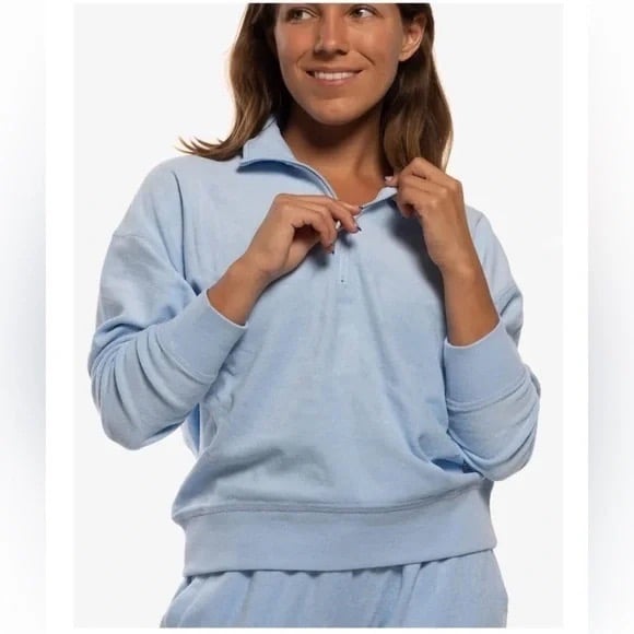 Jolyn New 1/4 Zip Terry Cloth Pullover Callie Sky Blue Women’s Size Medium Beach