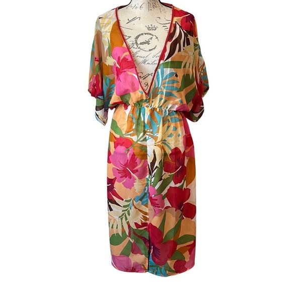 Summer Destiny Hibiscus Floral Sheer Beach Swimsuit Cover M