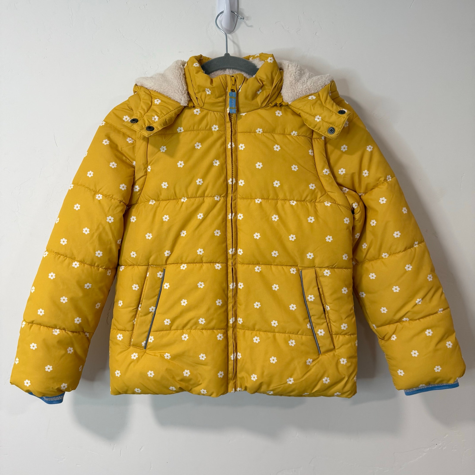Mini Boden Cosy 2 in 1 Padded Jacket Coat or Vest Floral Yellow 8-9