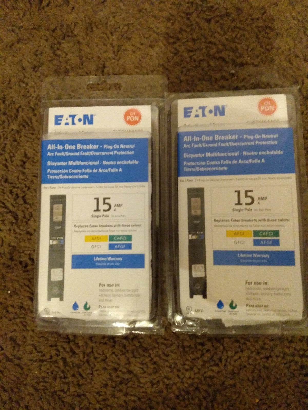 x2 Eaton CHFP115A1CS 15amp Single Pole