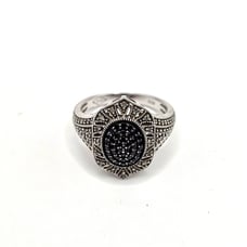 Black & White Diamond Antique Style Sterling Silver Ring Size 7