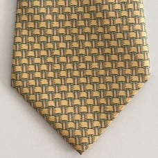 HERMÈS Paris 7269 MA Cream Teal Woven Pattern Print 100% Silk Tie Necktie