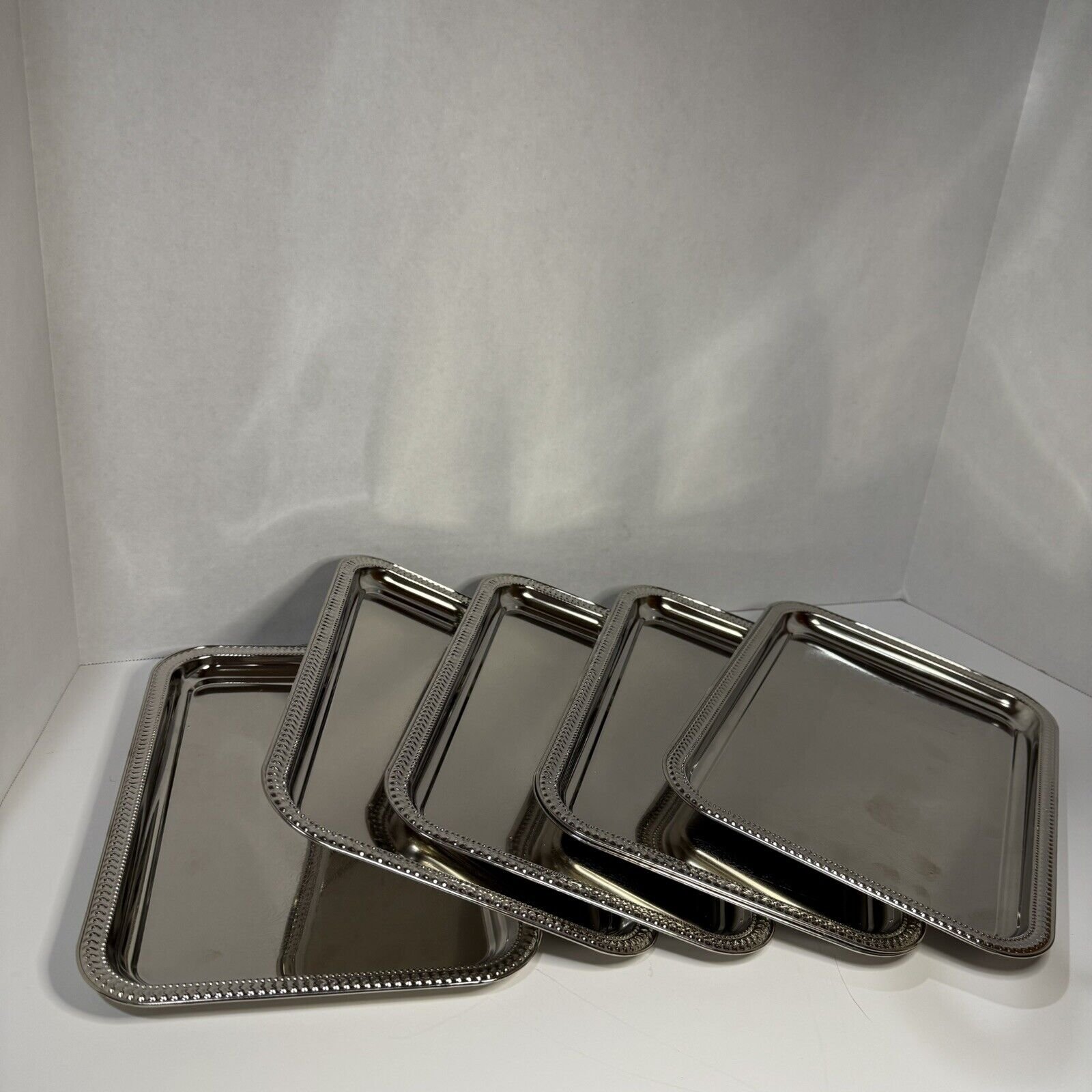 Metal Serving Rolling Tray Chrome 11 x 7 1/2 Set Of 6 Small Sized Fancy Plate