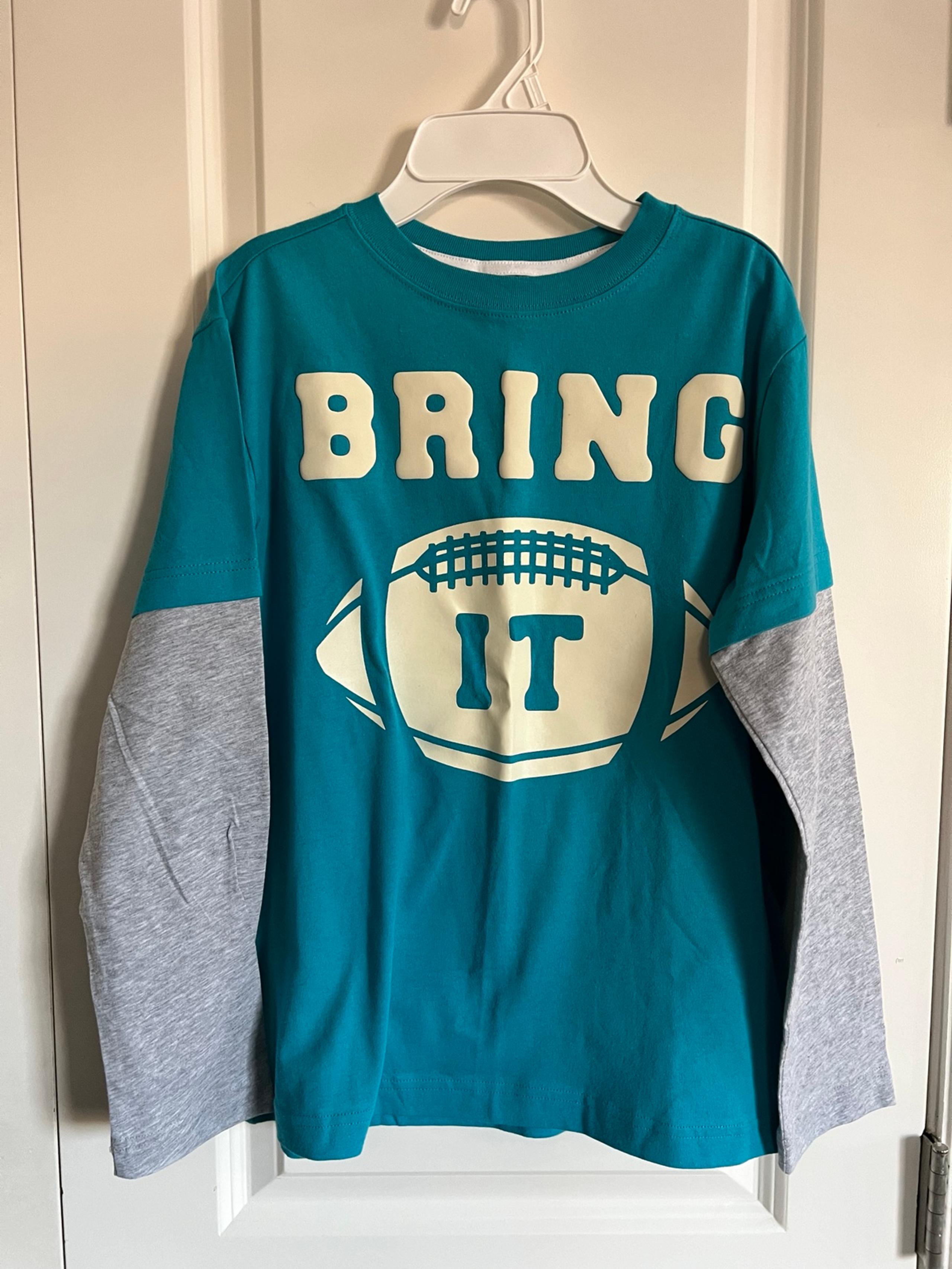 NWT Crazy 8 football shirt boys size Large Raglan Long Sleeves Blue White