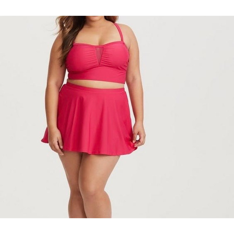 Torrid Women’s Size 2X Swimsuit Top and Bottom Set Hot Pink Skater Skirt New