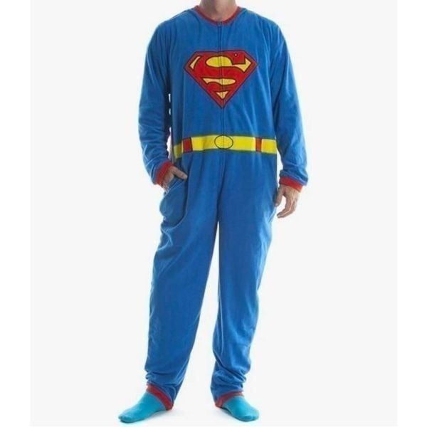 NWT Superman DC Comics Adult Costume Pajamas Cosplay Jumpsuit Sz Small Fleece