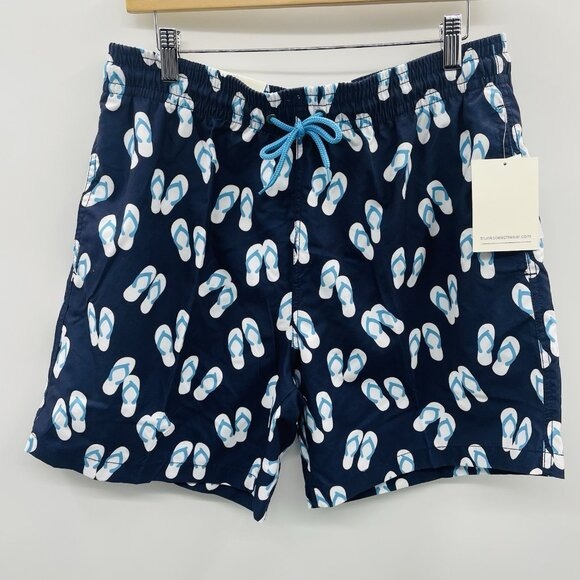Trunks Surf & Swim Mens Large Sano 6.5 Swim Trunks Marine Blue Flip Flops 1042