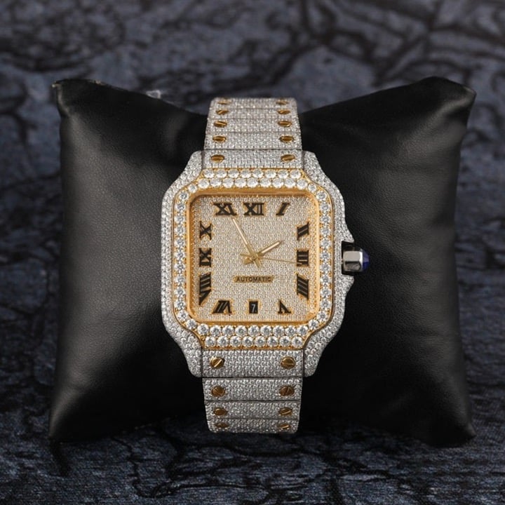 Luxury Moissanite Diamond Watch, White Moissanite Handcrafted Watch For Men