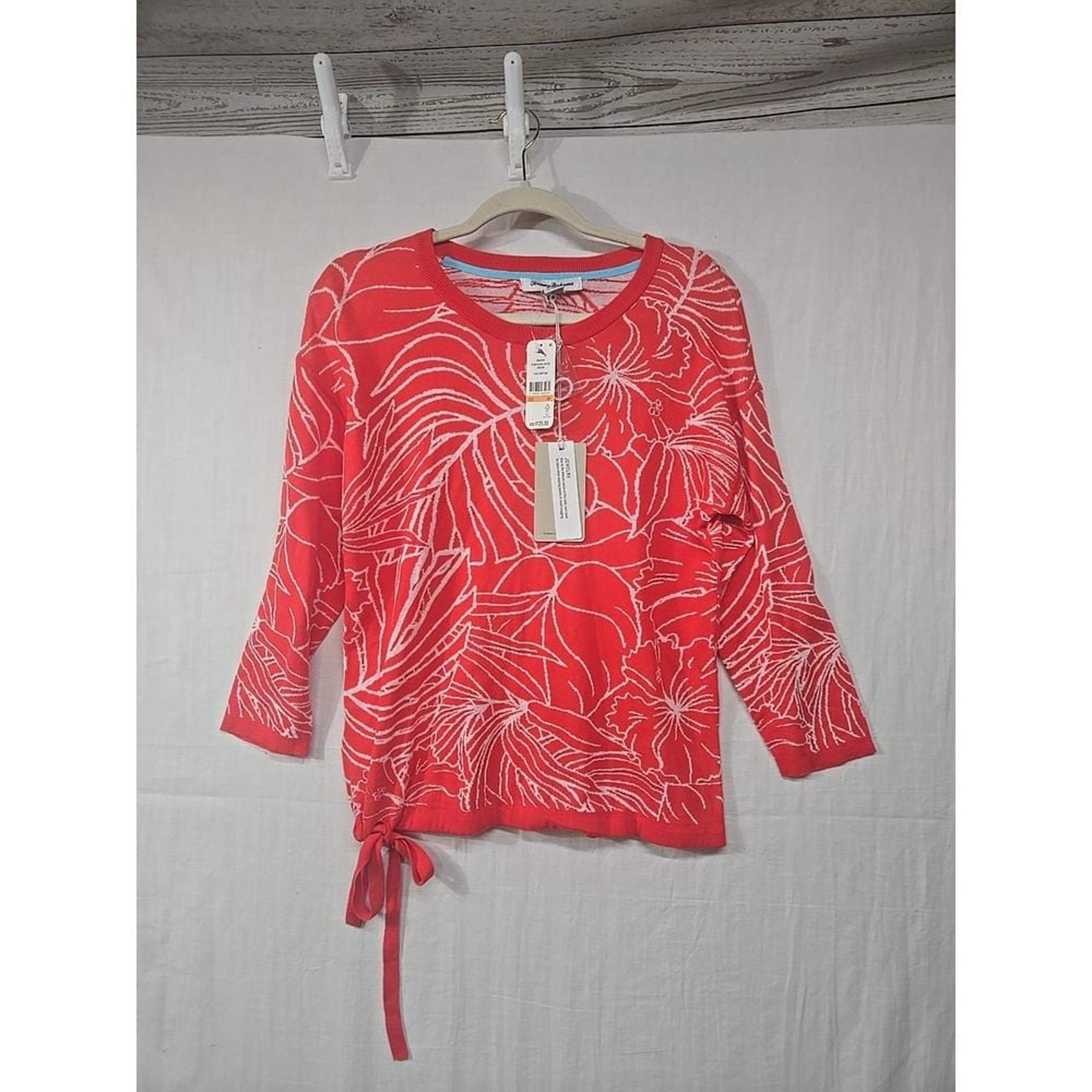 Tommy Bahama Womens S Island Bloom Jacq Tie Sweater Tunic Poppy Red Vacation
