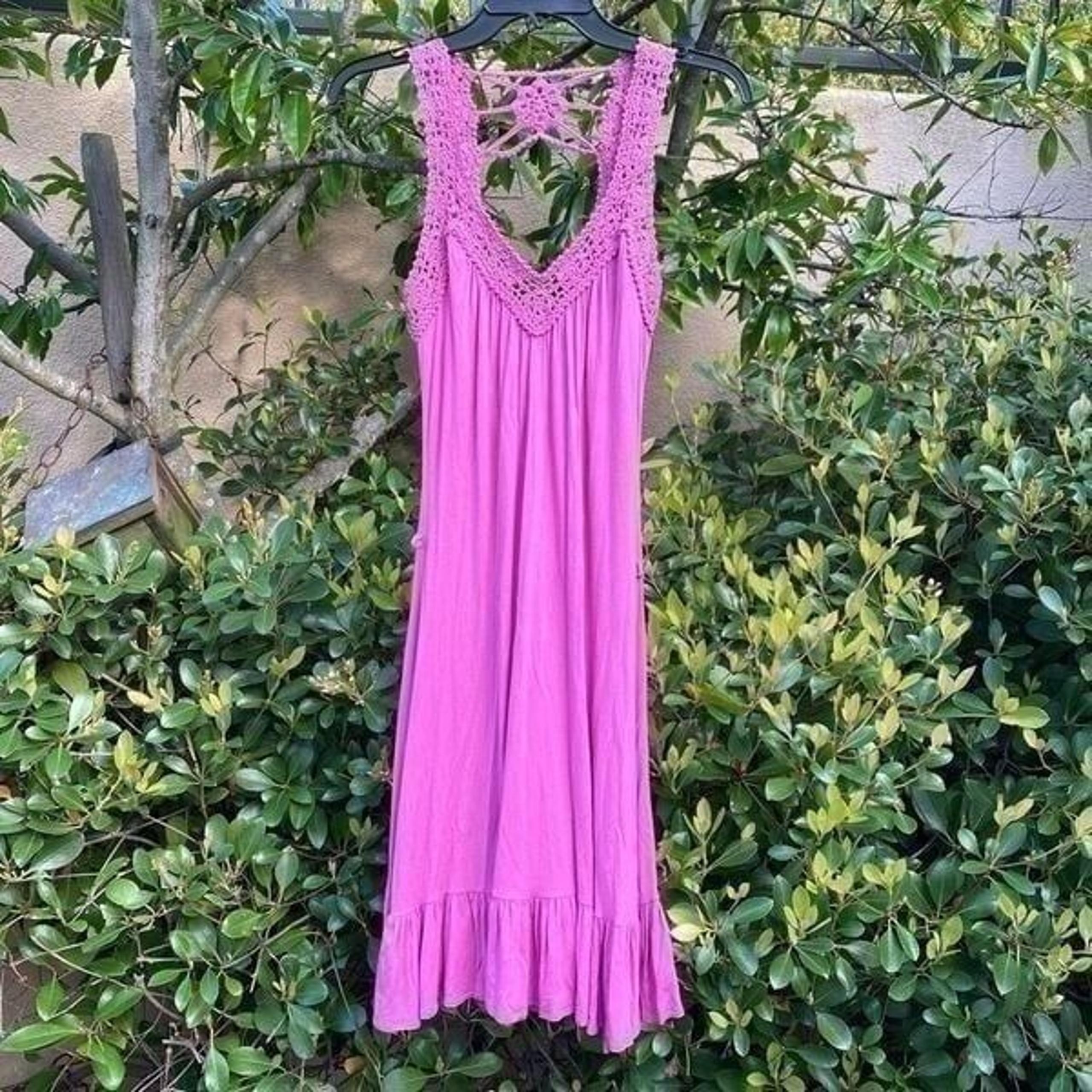 Easel Pink Crochet Bohemian Sundress. Size Small.  EUC!