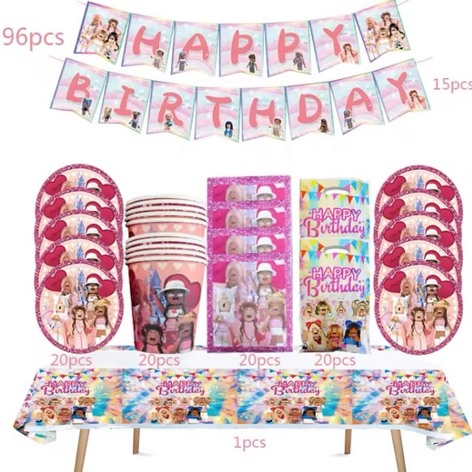 Girls Roblox Birthday Party Set | 82pc Set | New