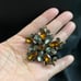 VINTAGE AMBER YELLOW GOLD ROOTBEER RHINESTONE RIVETED FLOWER STAR 2 Brooch Pin