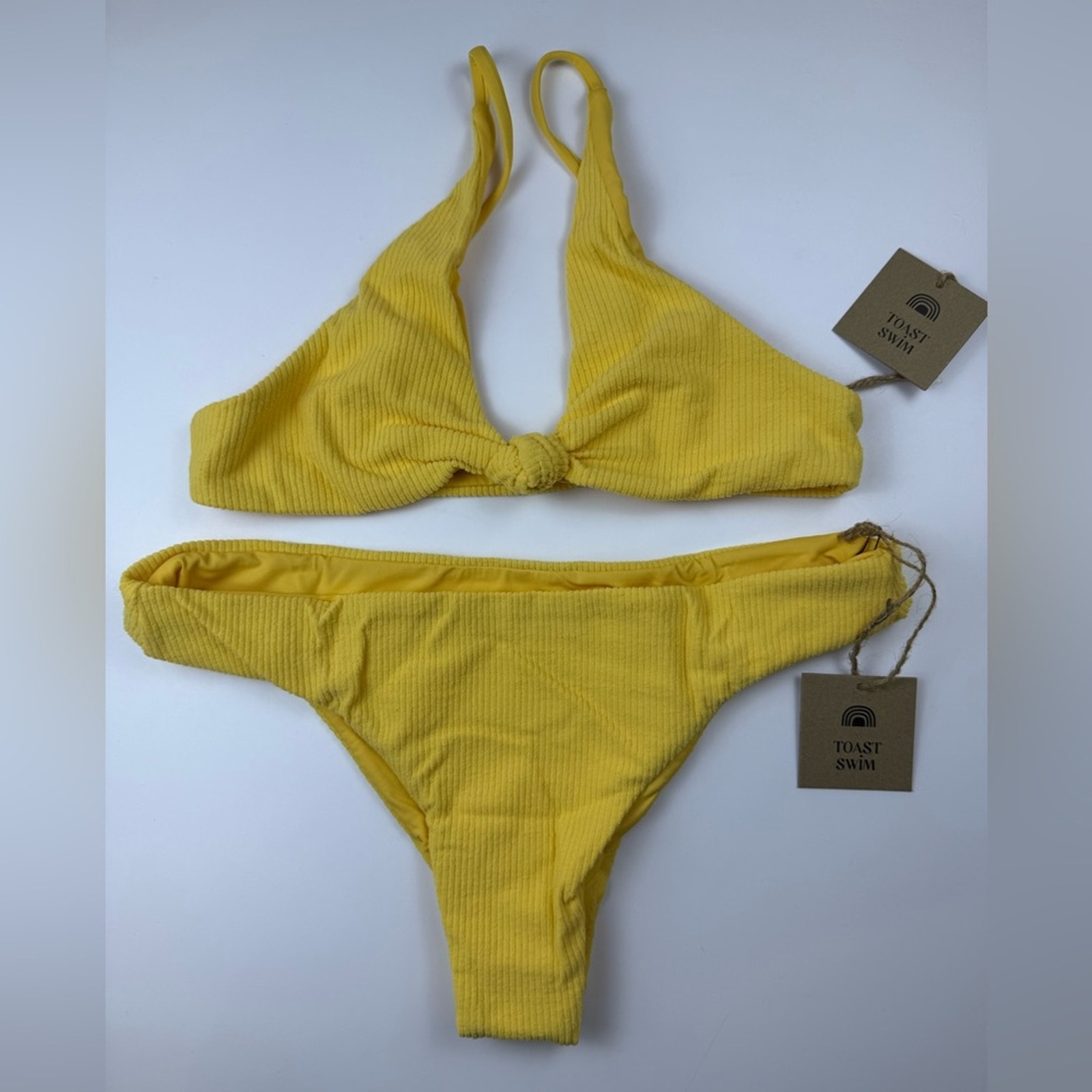 NWT Free People x Toast Bikini Set Knot Top Low Rise Bottom Sunset Rib Small