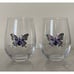 RACHEL ZOE 2 pc Jewel stemless wine glasses W gem and rhinestone butterfly*