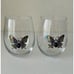 RACHEL ZOE 2 pc Jewel stemless wine glasses W gem and rhinestone butterfly*