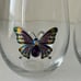 RACHEL ZOE 2 pc Jewel stemless wine glasses W gem and rhinestone butterfly*