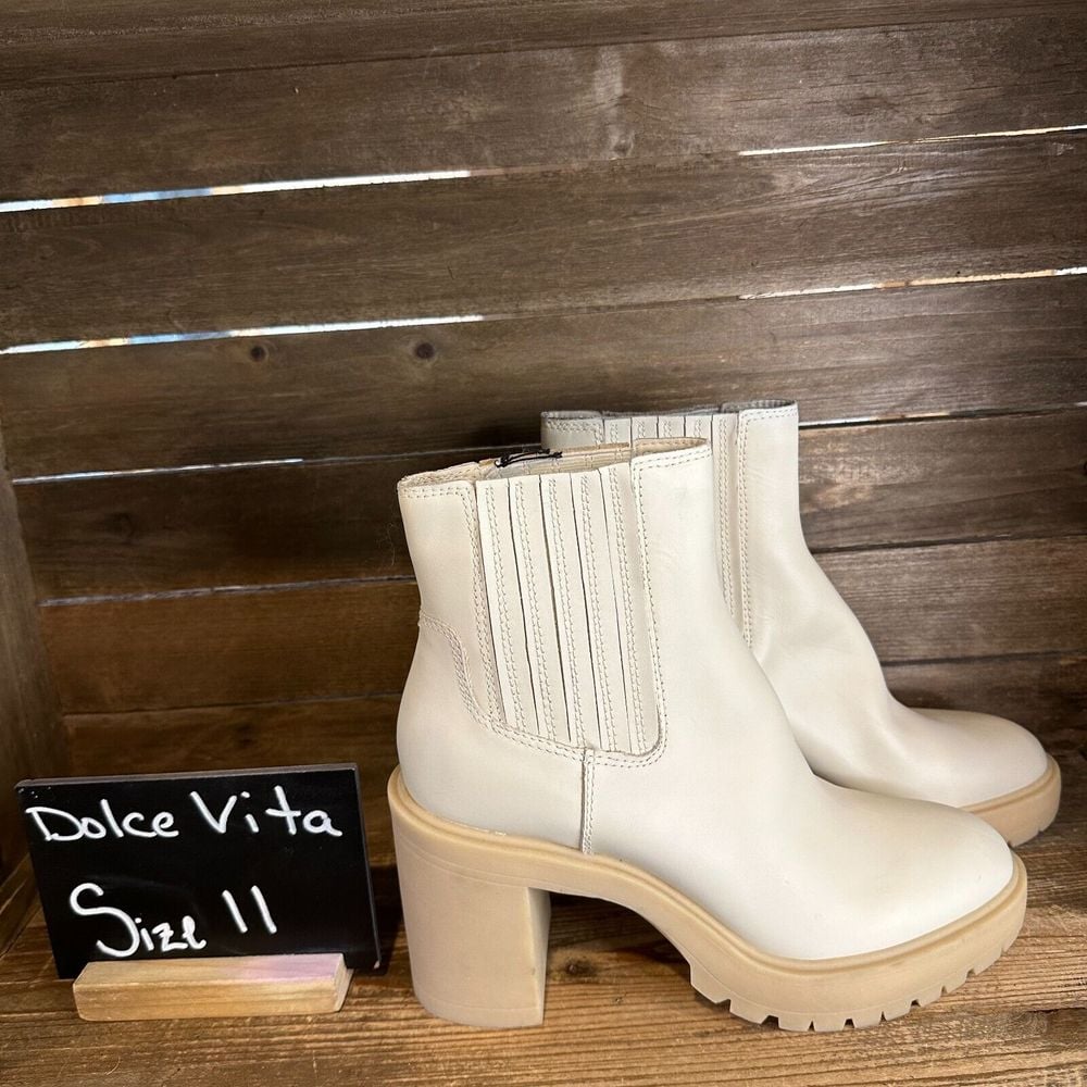 Womens Dolce Vita Caster H2O Ivory Leather Casual Ankle Boots Booties Size 11 M