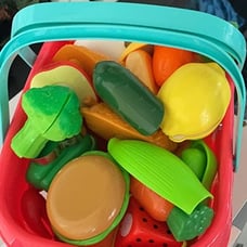 Pretend Play Food Sets for Kids Kitchen 61Pc, Storage Basket Cutting Toy Food, F