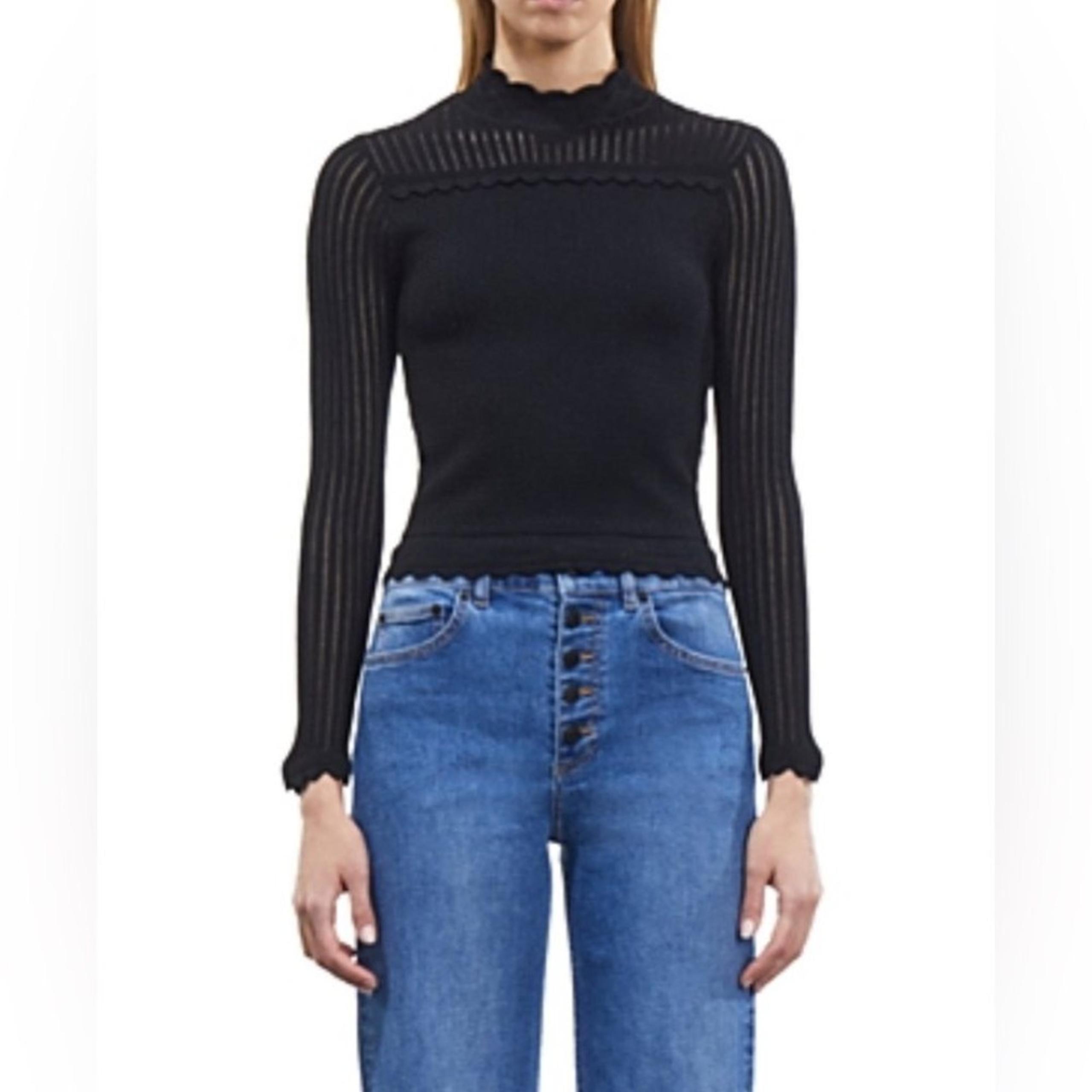 The kooples Scalloped Trim Knit top in Black size 2 NWT