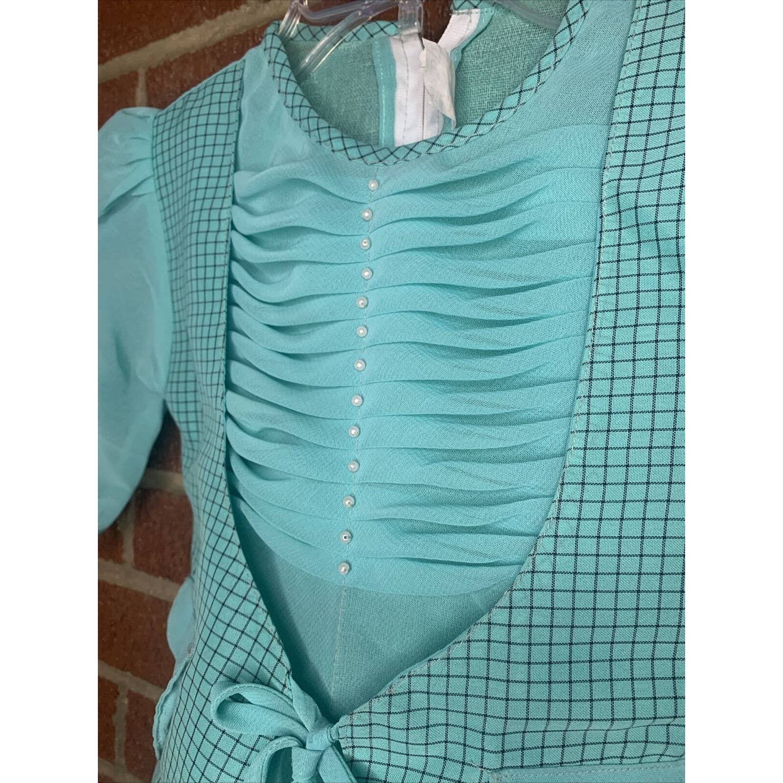 Vintage Girls Tarek Party Dress Green Pleats shops Pearls Sheer Size 26 Us 8