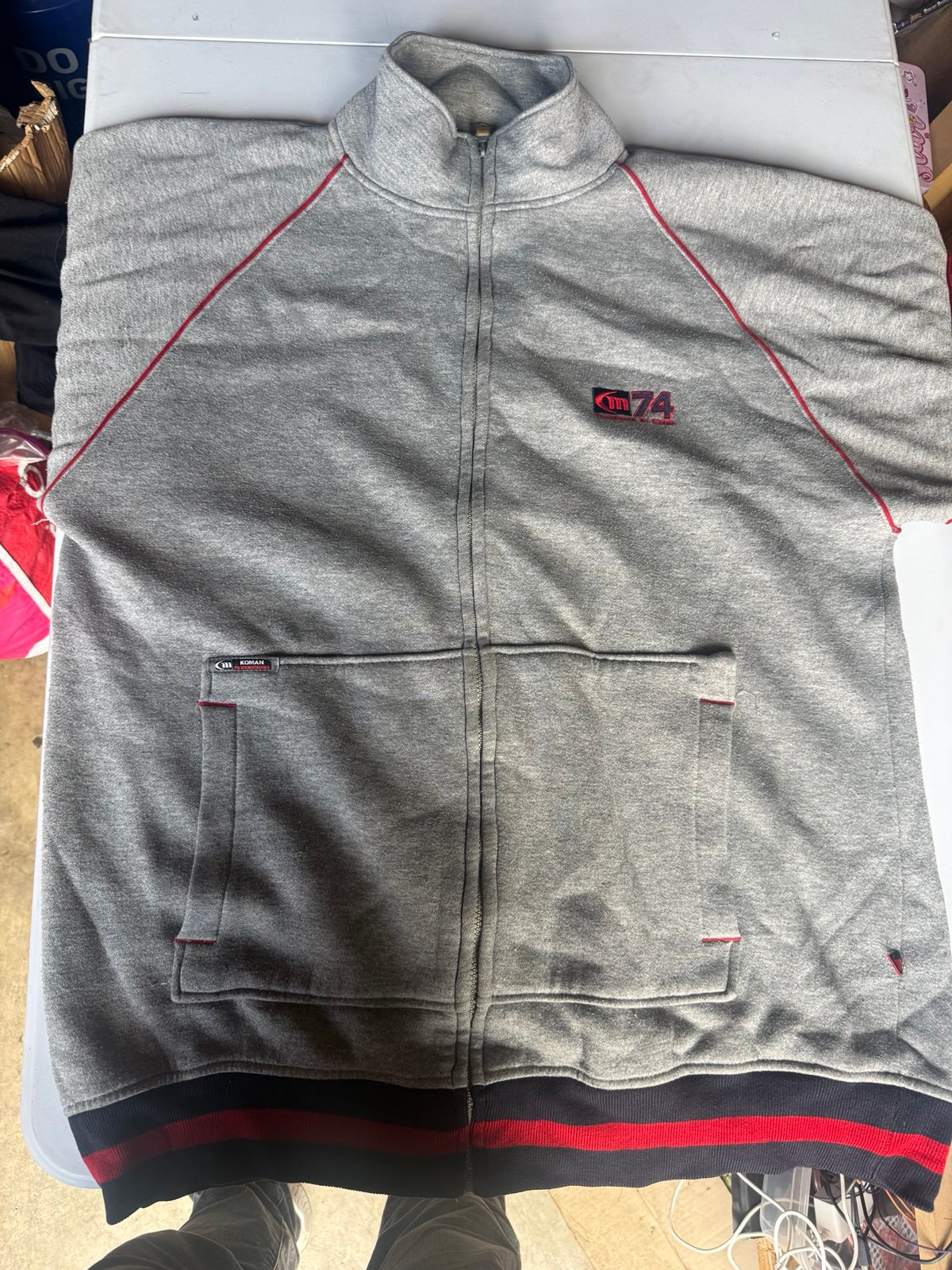 Koman Modern Basics Track Jacket Size XL Gray Full Zip m74 Retro Style