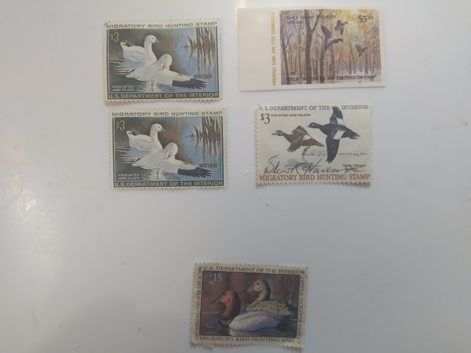 Set of migratory birds hunting stamps. (Duck stamps)