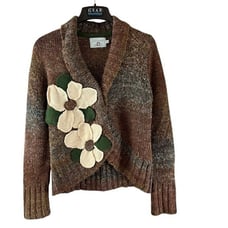 Judith March Wool Cardigan Sweater Oversized Flowers Snap Closure Large