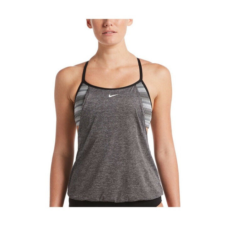 Nike Swim Texture Stripe Layered Tankini Top Black Women's Sizes S NWT !