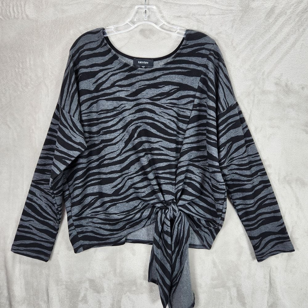 Karen Kane Top Womens XL Black Side Tie Zebra Print Long Sleeve Top Animal Print