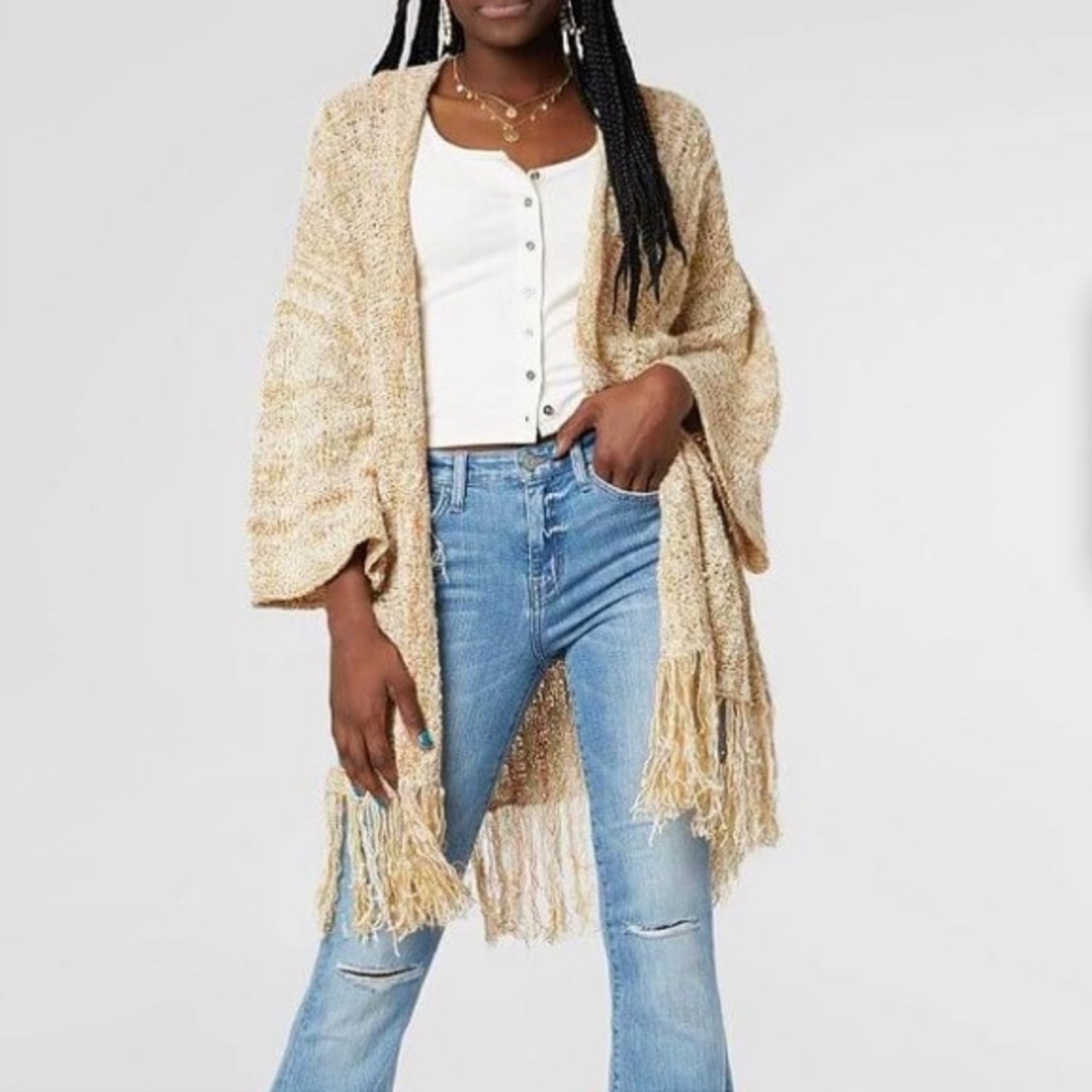 Free people fringe cardigan yellow