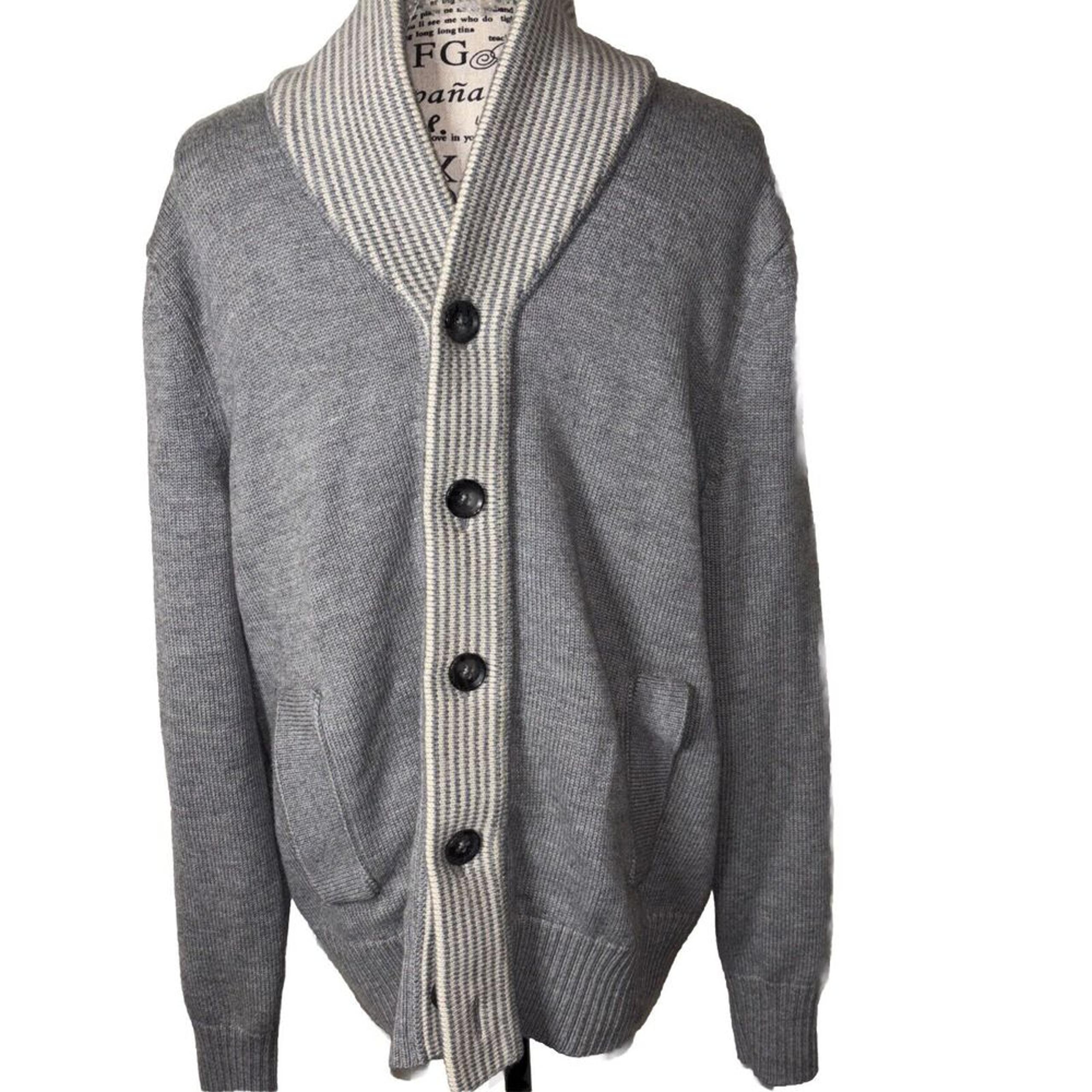 Banana Republic MAD MEN Wool Blend SHAWL TUXEDO LAPEL GREY SZ LARGE COAT SWEATER