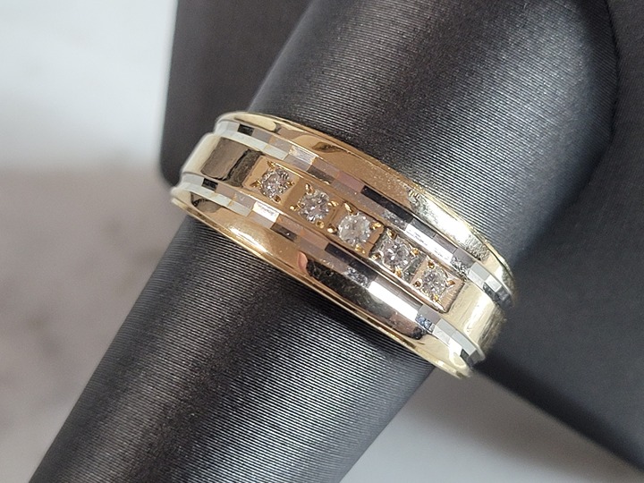 Mens Vintage Estate 14K Mixed Gold Diamond Ring 6.9g E6949
