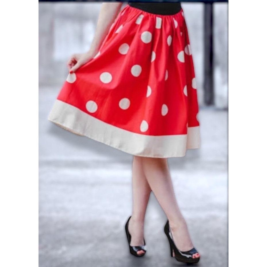 Unique Vintage Minnie Mouse Swing Skirt Polka Dot Red Pockets Cotton 50s Size 4X