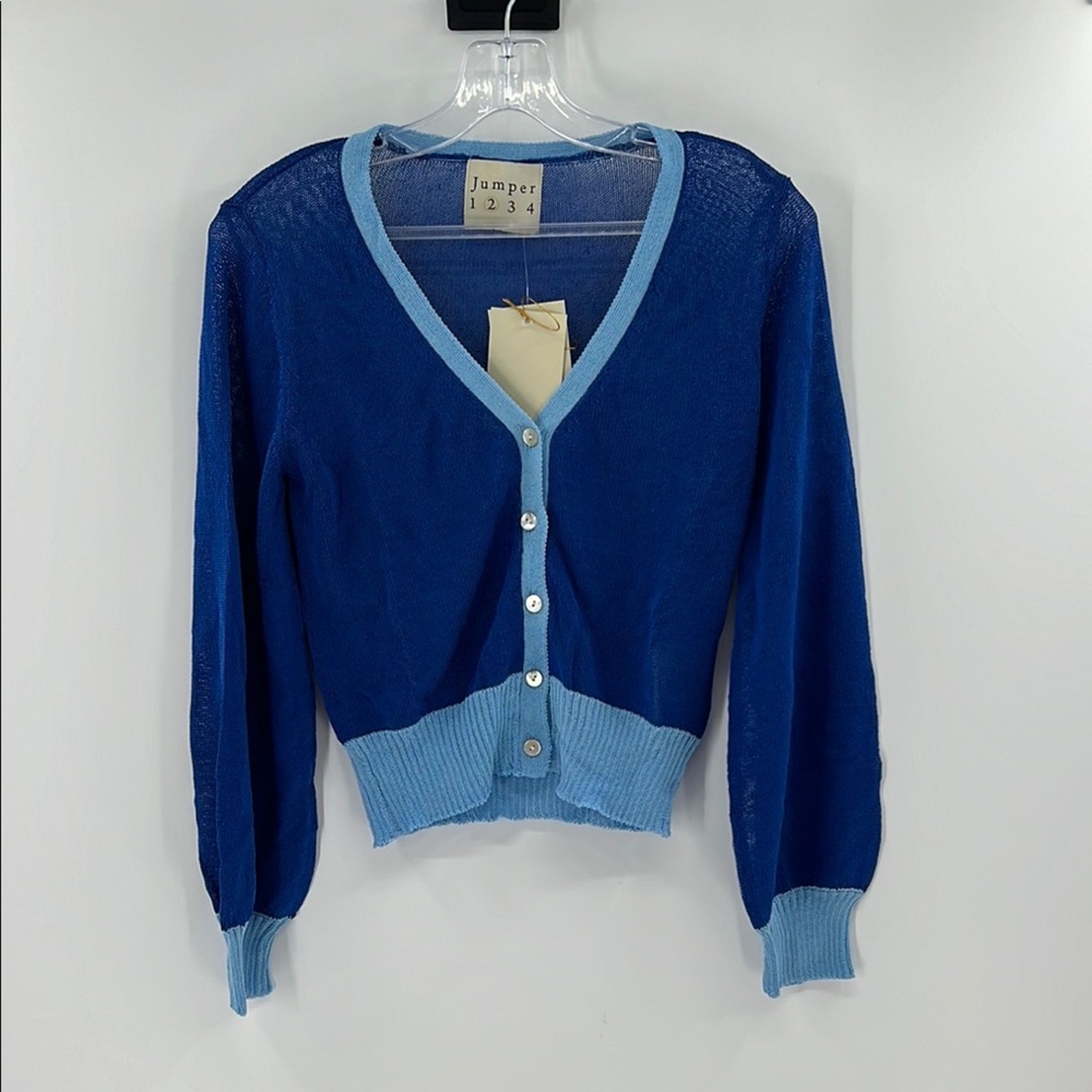 Jumper 1234 Women's Open Weave Colorblock Cardigan - Blue/Wedgewood - S - NWT