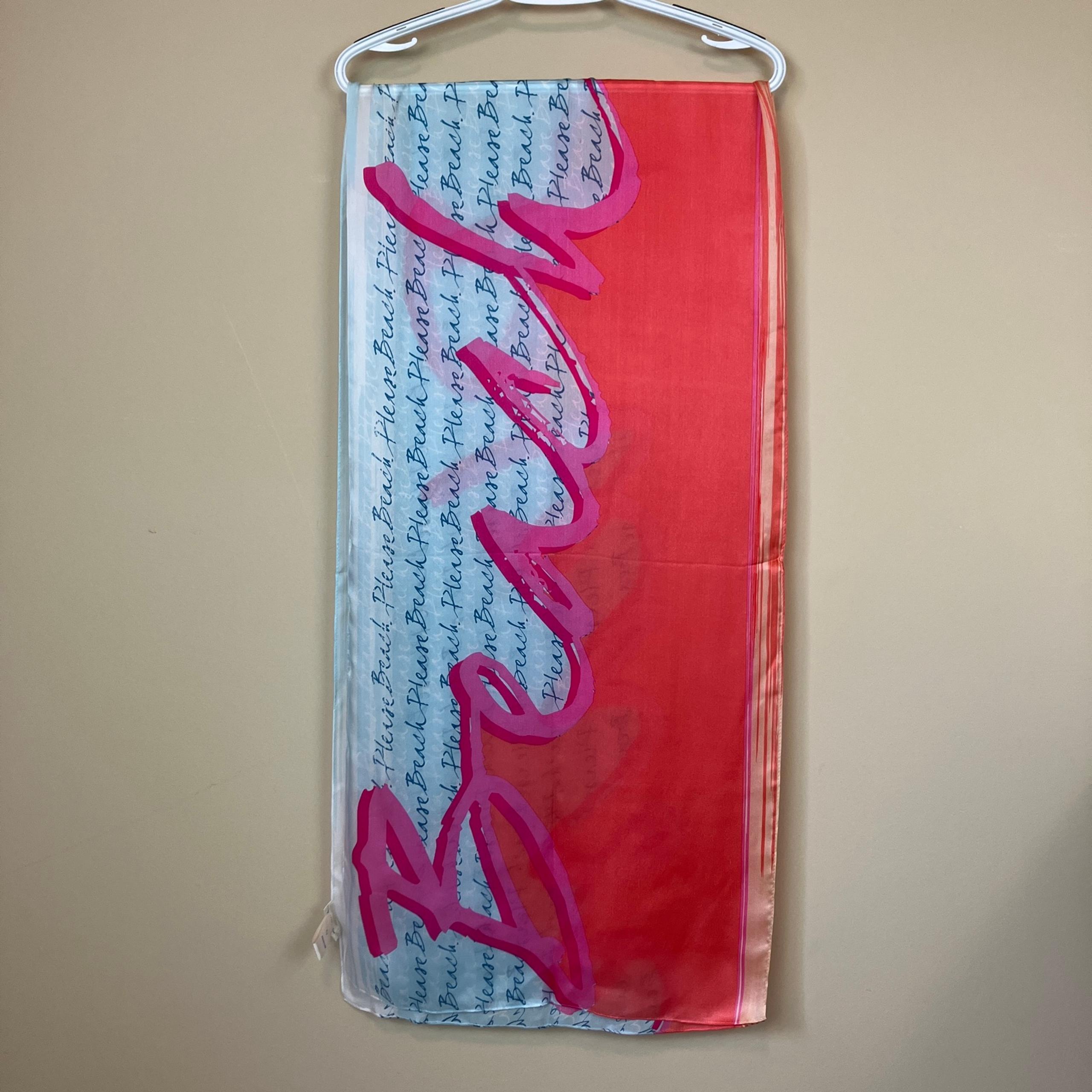 Max Studio "Beach Please" 100% Silk Oblong Scarf 18"x72"  Red Pink Blue Barely u