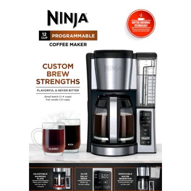 Ninja® 12-Cup Programmable Coffee Maker, Glass Carafe, Stainless Steel, CE250