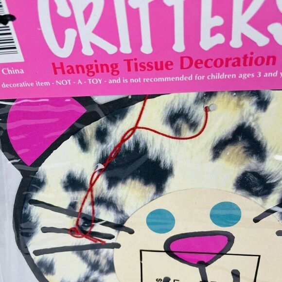 VTG 1995 NOS Eureka Glitter Critters 24 Cat Die Cut Valentine Hanging Tissue