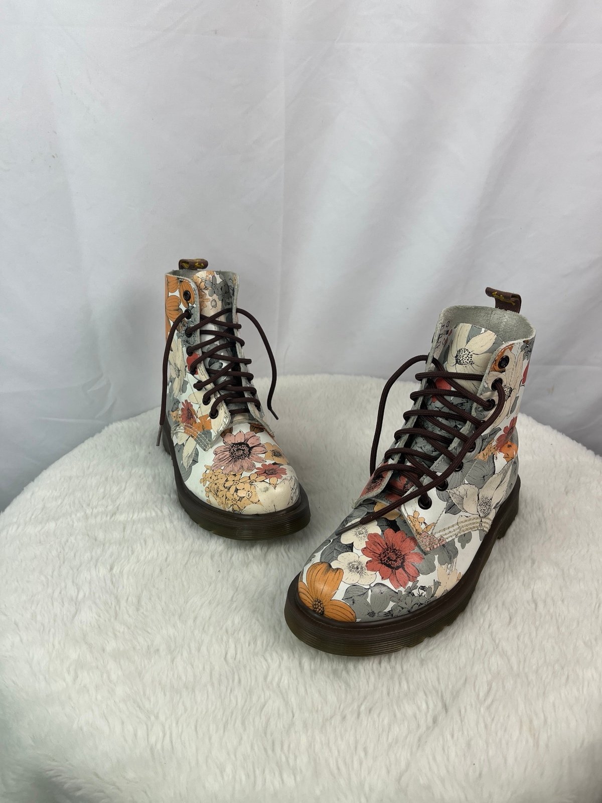 Dr. Martens pascal gray and orange floral boots US 6