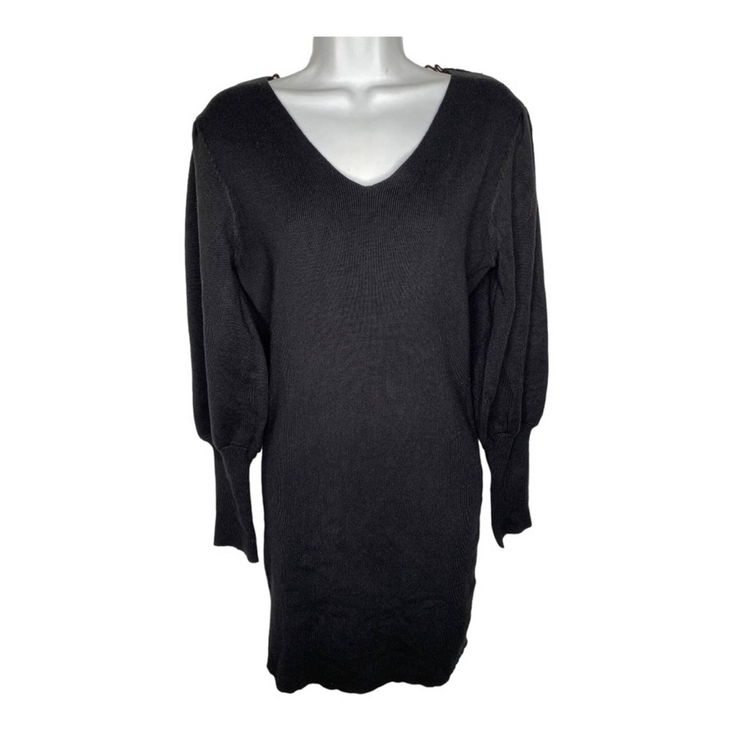 BTFBM Women's Black Bodycon Lace Balloon Sleeve Sweater Dress Cottagecore L