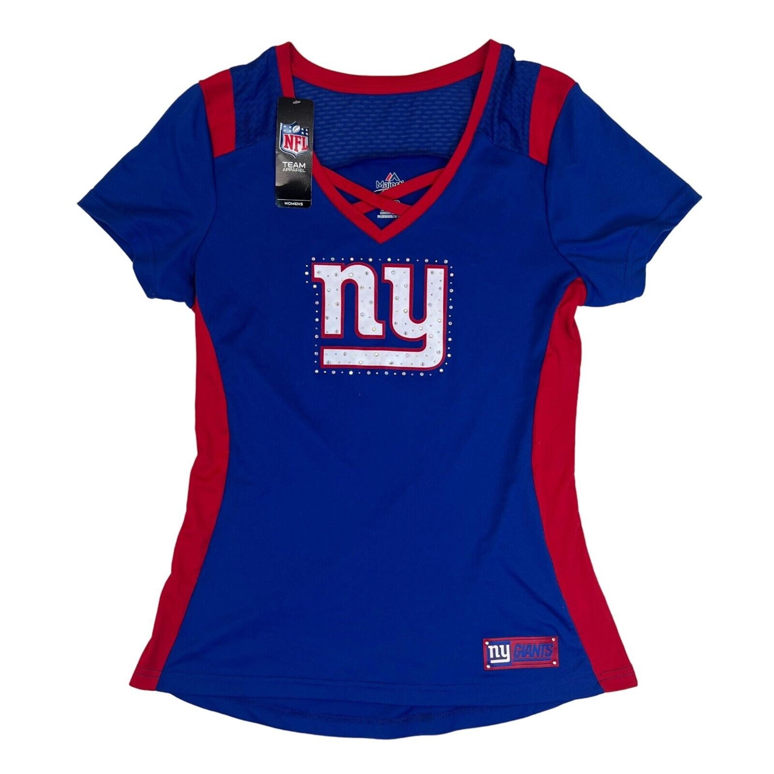 NWT Majestic NFL New York Giants Rhinestone Tee Women's Size Large