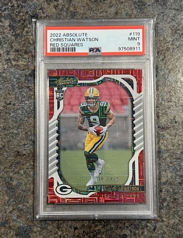 2022 Panini Absolute Rookies Red Squares #119 Christian Watson /499 (RC) PSA 9