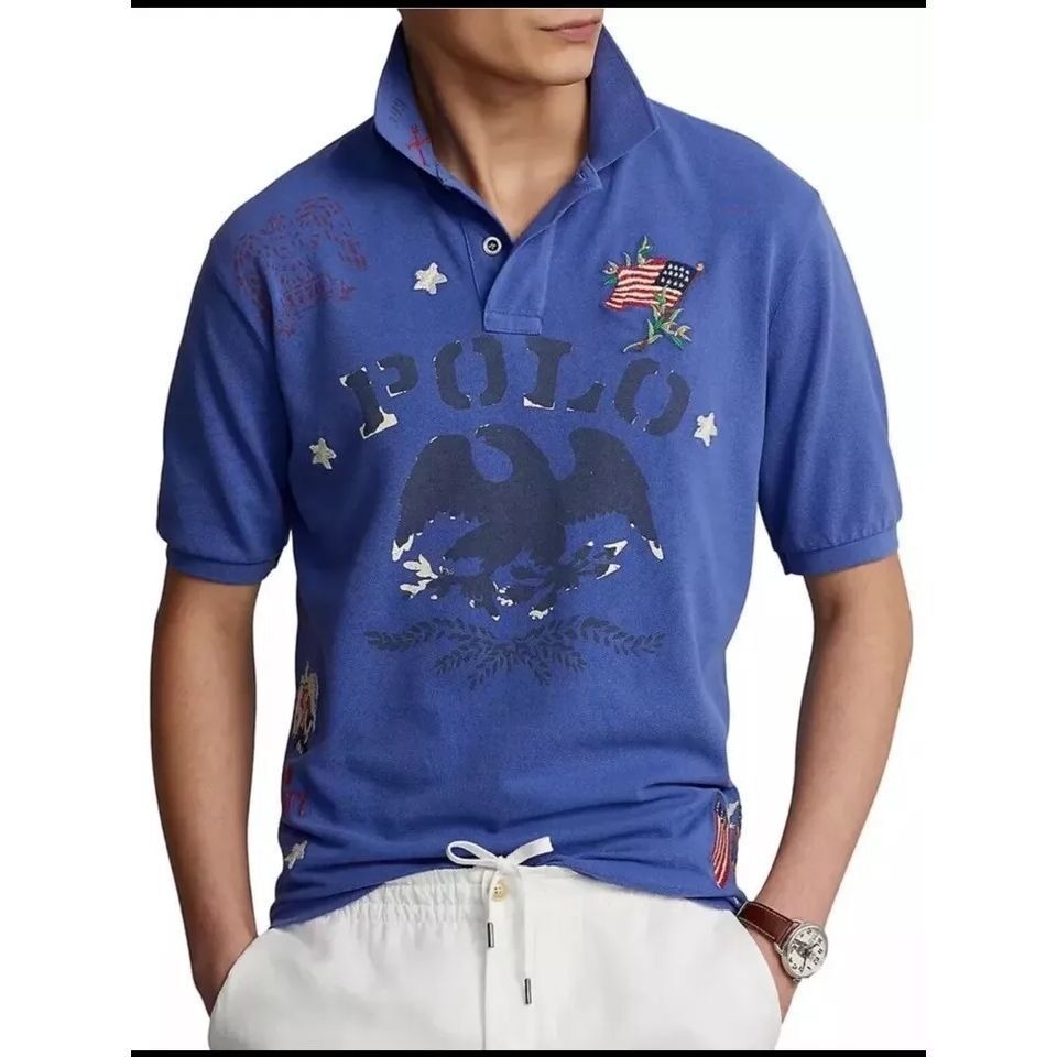 Polo Ralph Lauren Shirt Men's Medium Classic Polo American Flag Stitched Liberty