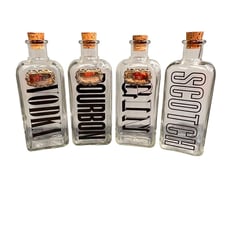 Glass Bar Decanters Barware Corks Metal Tags Booze Bottles Set of 4 Cart Decor