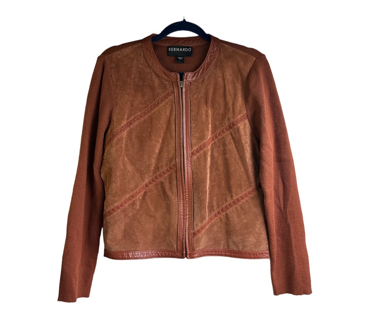Vintage Bernardo Brown Leather & Wool Jacket Large Zip Up Jacket