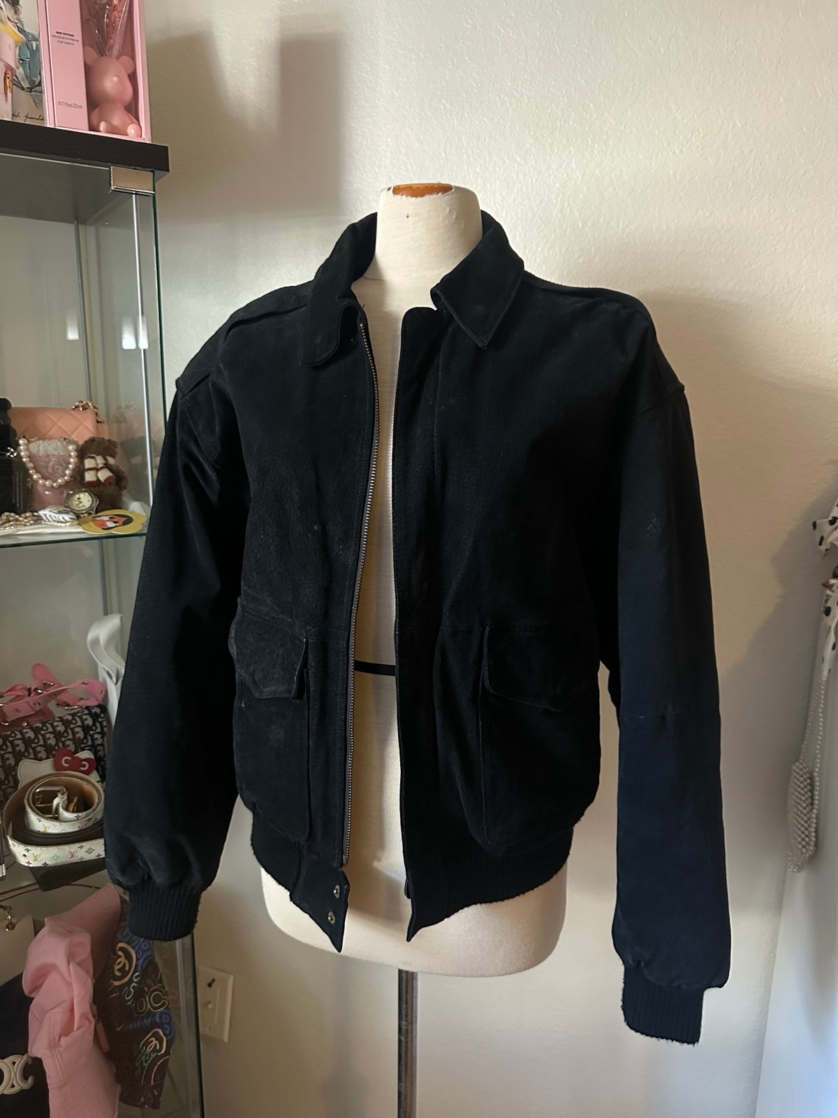 Vintage Suede thick Black oversize bomber jacket