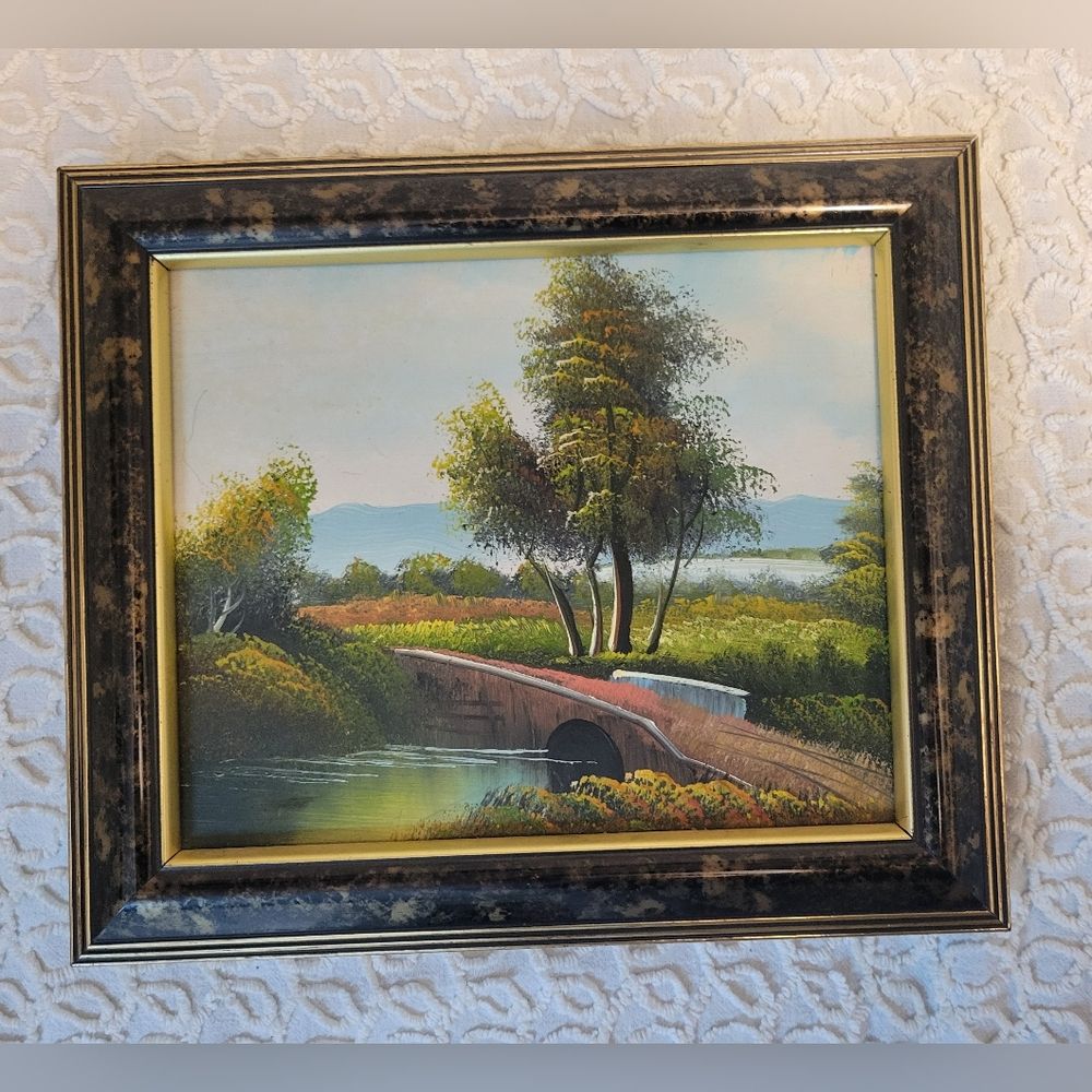 Original Painting Wall Art Framed Country Scene Hills Trees Nature