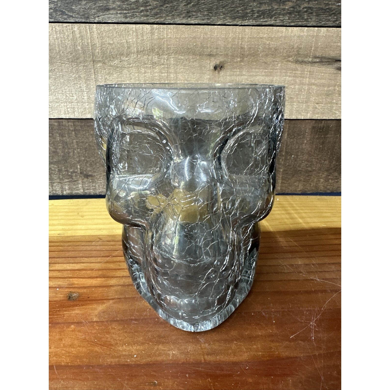 Crackle Glass Skull Candy Dish Bowl 6”