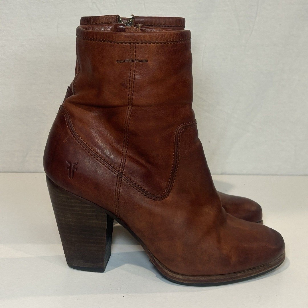 FRYE Patty Artisan Zip Heel Boots Brown Leather 3476982 Women's US 7M
