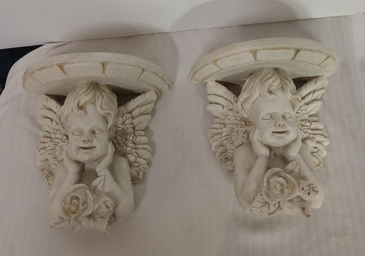 2 Vintage Angel Cherub Wall Shelves Resin