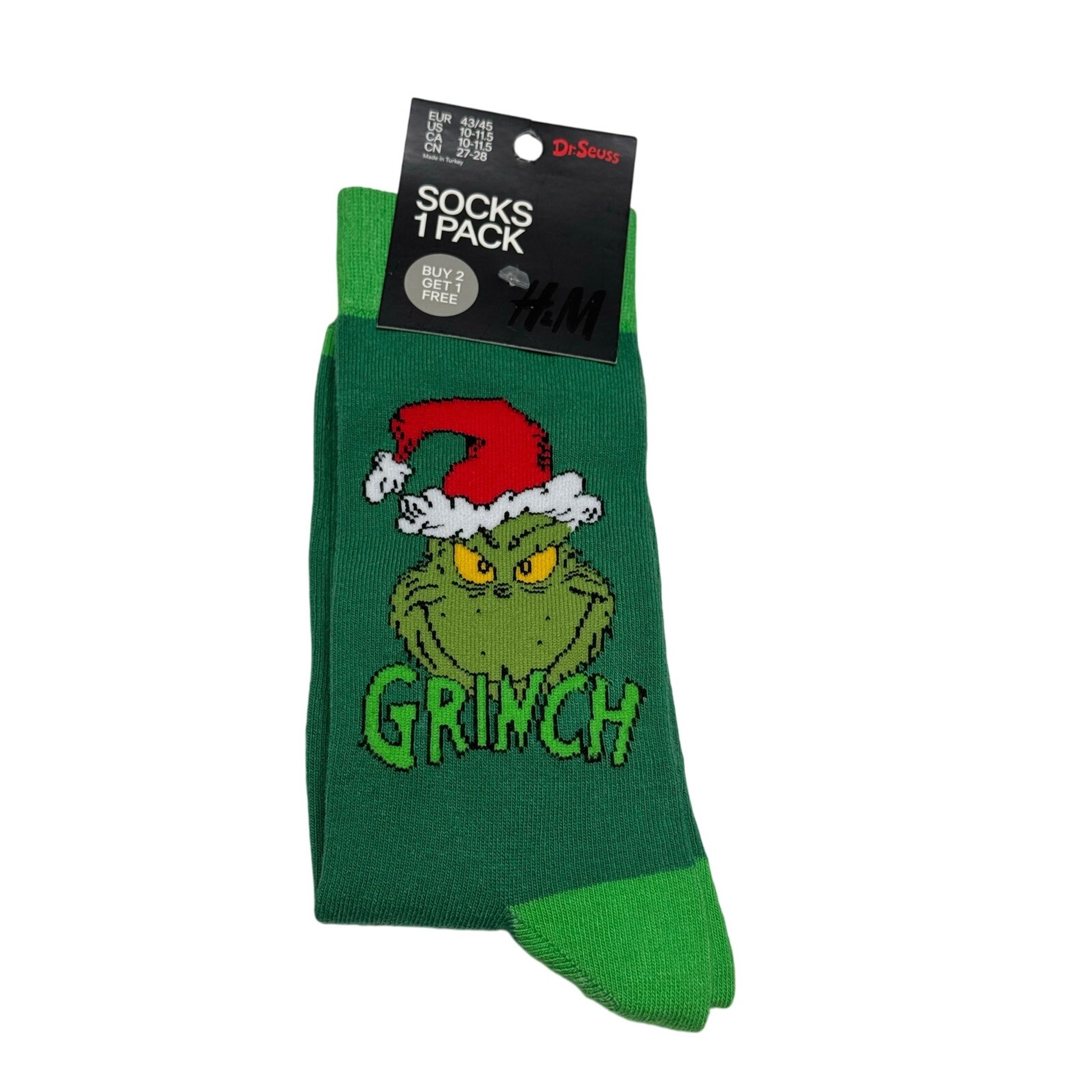 H&M The Grinch 1 Pair Dr Seuss Christmas Trouser Socks size 10-11.5